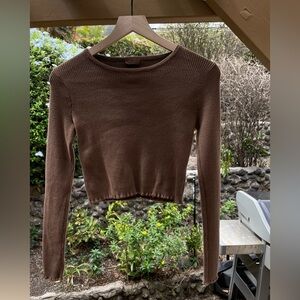 Brandy Melville John Galt Brown Ribbed Long Sleeve Top